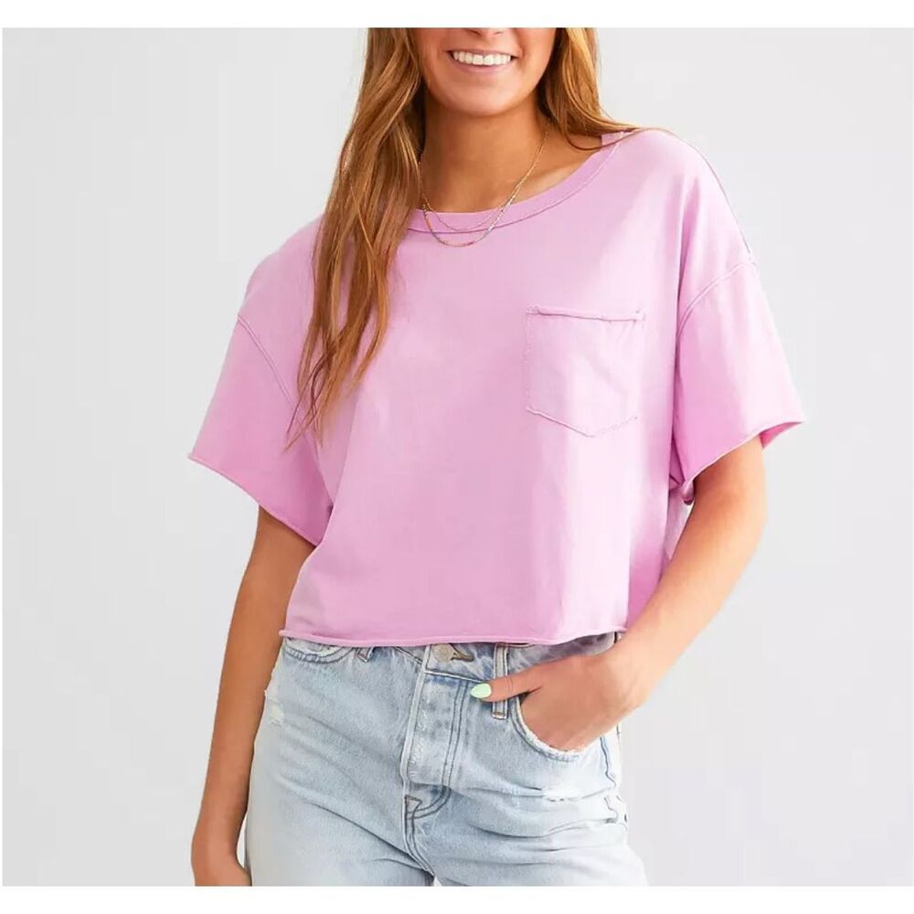 We The Free People Fade Into You Crop Boxy Pocket Tee Oversized in orchid M NEW